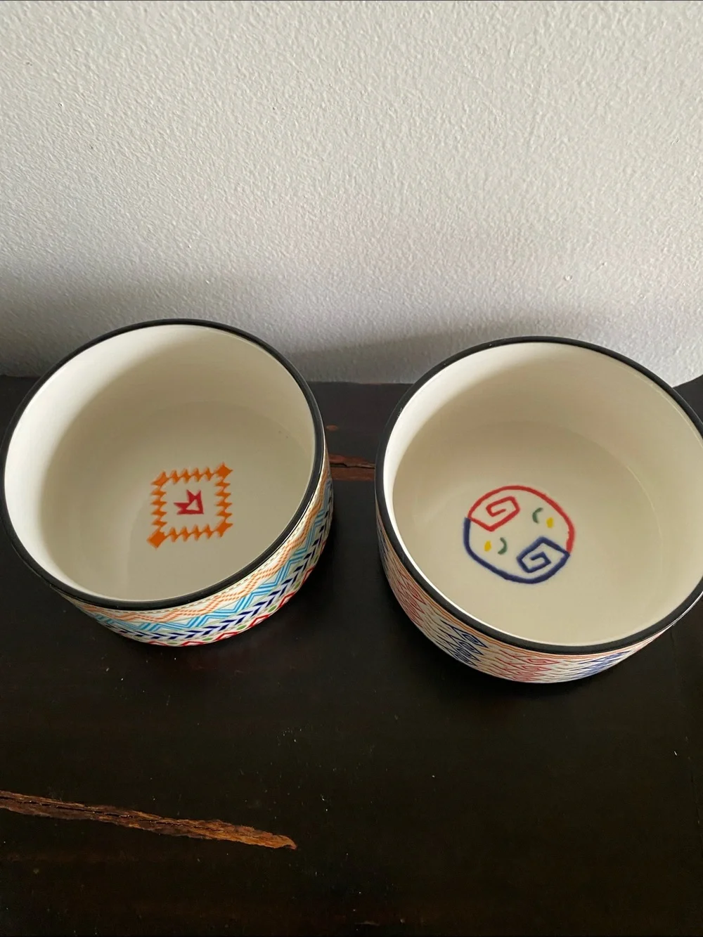 Colorful Geometric Ceramic Bowls - Set of 2